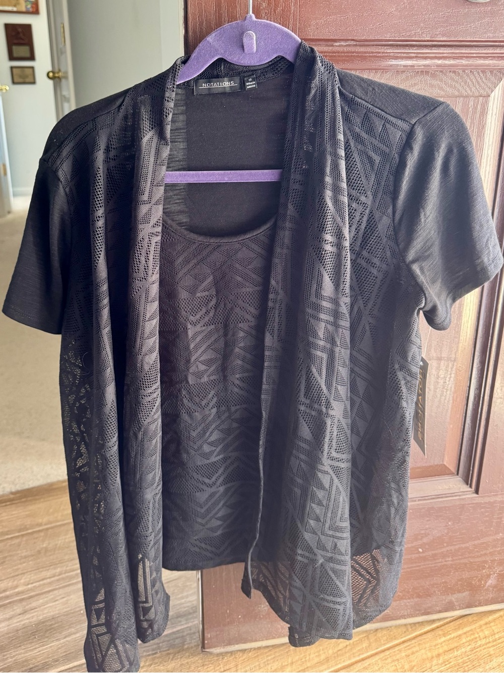 Notations Black Short-Sleeve Open-Front Layering Cardigan